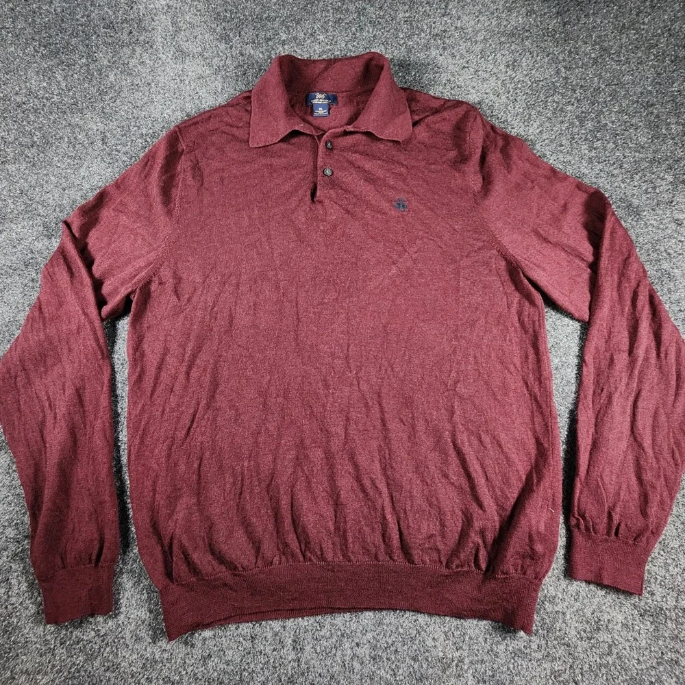 Brooks Brothers Merino Wool Long Sleeve Polo Sweater Mens XL Burgundy 100006514